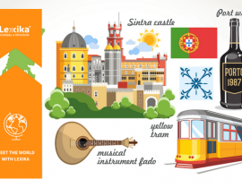 Sintra palace, yellow tram, Porto and portugese flag