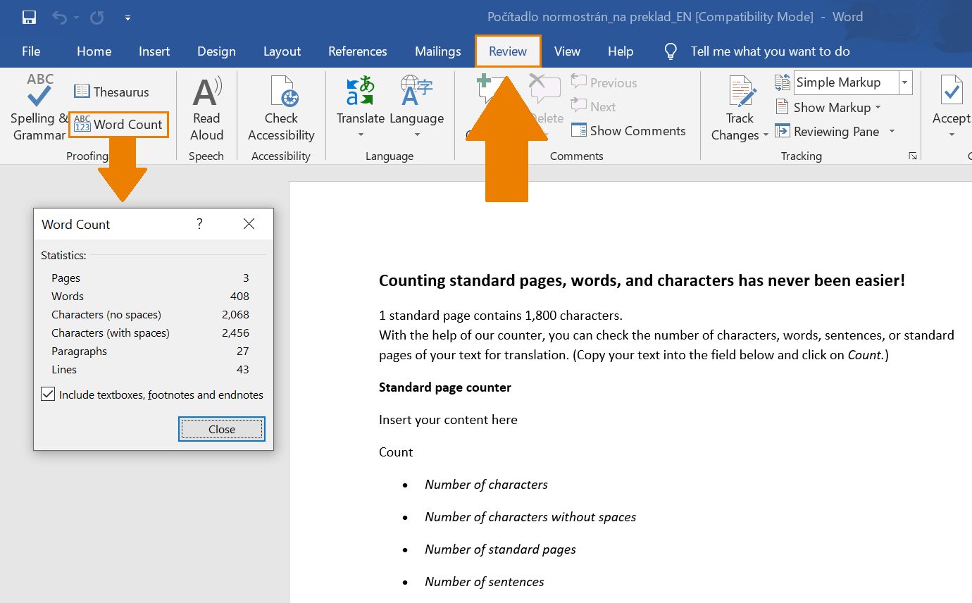 microsoft word word count with coding